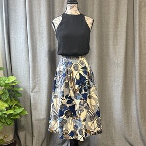Warehouse A-Line Skirt - Navy and Cream Floral